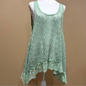 Simply Noelle open knit tank top tunic boho chic beach lace hanky hem women L/XL